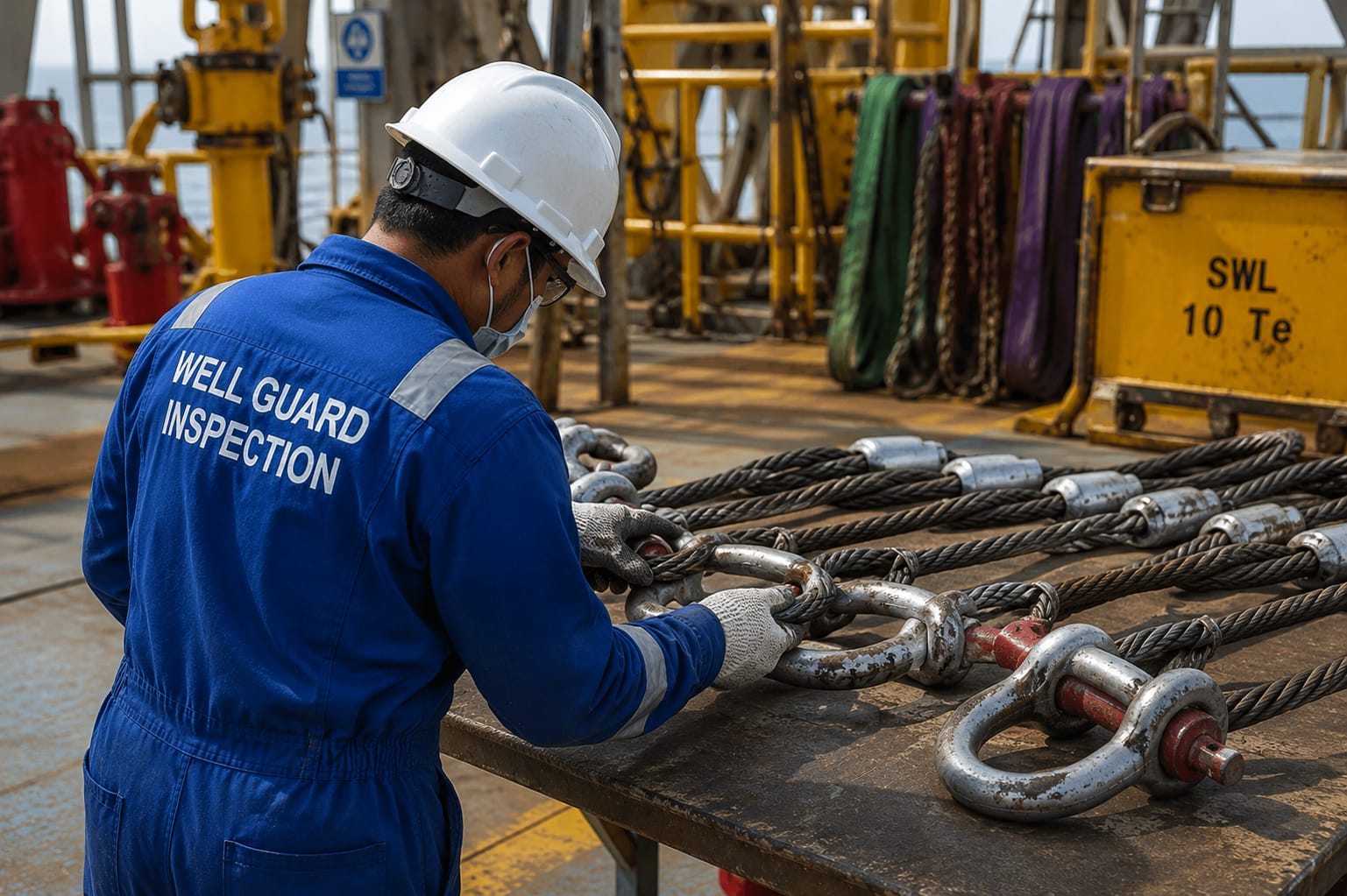 Lifting gear inspection of hooks, shackles, and slings